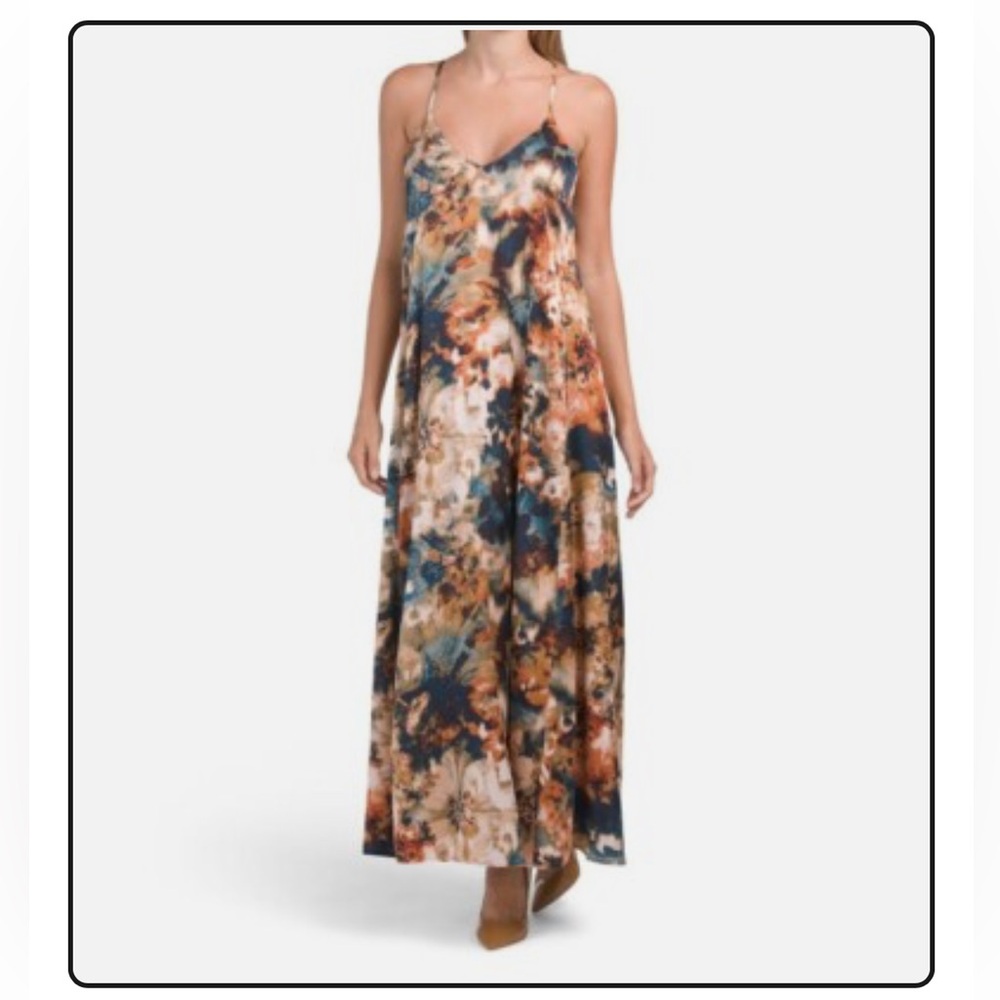 Nicole Miller Abstract Print Maxi Dress w Shelf Bra +Pockets Sz S w MEASUREMENTS